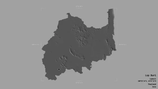 泰国Lop Buri地区 在一个地理参照框的坚实背景上被隔离 Bilevel高程图 3D渲染 — 图库照片