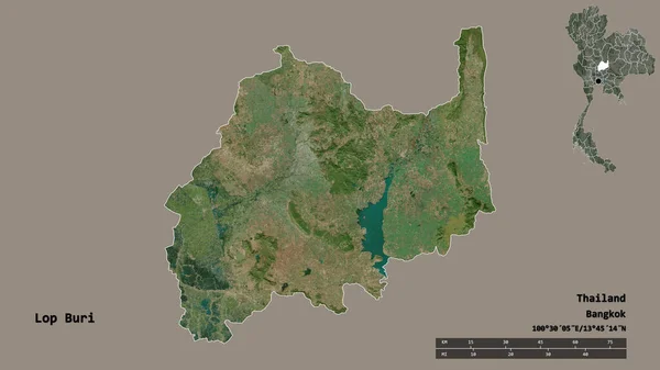 タイの州であるループ ブリの形で その首都はしっかりとした背景に隔離されています 距離スケール リージョンプレビュー およびラベル 衛星画像 3Dレンダリング — ストック写真