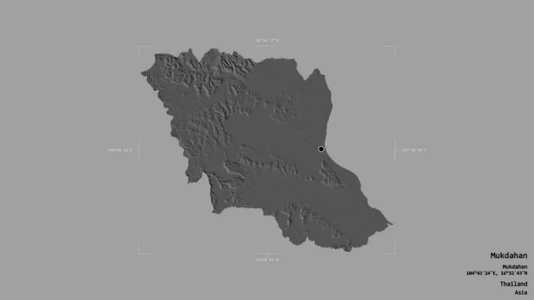 泰国Mukdahan地区 在一个地理参考方块中 背景坚实 与世隔绝 Bilevel高程图 3D渲染 — 图库照片