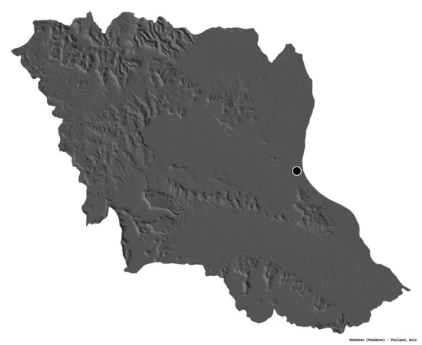 泰国Mukdahan的形状 其首都被白色背景隔离 Bilevel高程图 3D渲染 — 图库照片