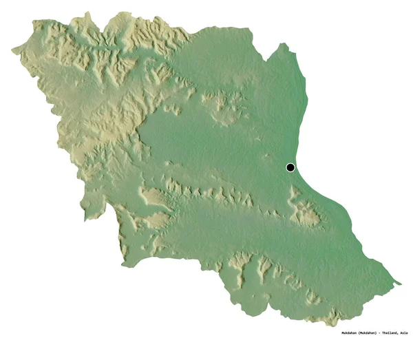 タイ王国のムクダハン州の形で その首都は白い背景に孤立しています 地形図 3Dレンダリング — ストック写真