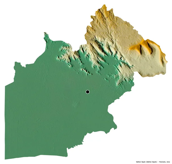 タイ王国のナコーン ナヨクの形で その首都は白い背景に孤立しています 地形図 3Dレンダリング — ストック写真