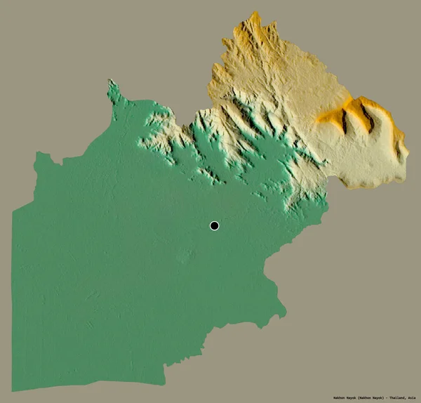 泰省Nakhon Nayok的形状 其首都以纯色背景隔离 地形浮雕图 3D渲染 — 图库照片