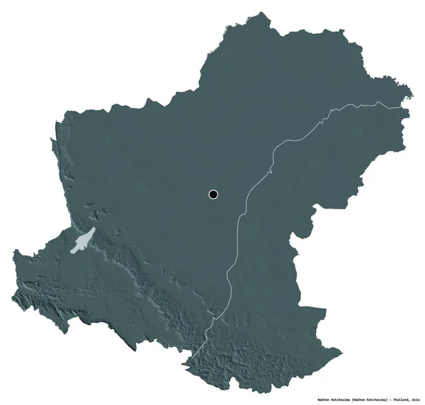 泰国Nakhon Ratchasima的形状 其首都被白色背景隔离 彩色高程图 3D渲染 — 图库照片