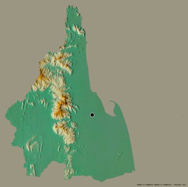 Tayland 'ın Nakhon Si Thammarat şehrinin başkenti, katı bir renk arkaplanı ile izole edilmiştir. Topografik yardım haritası. 3B görüntüleme