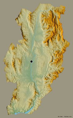 Tayland 'ın Nan eyaleti, başkenti katı renk arkaplanı ile izole edilmiştir. Topografik yardım haritası. 3B görüntüleme