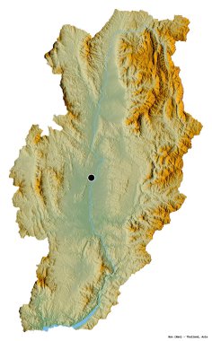 Tayland 'ın başkenti Nan' ın beyaz arka planda izole edilmiş hali. Topografik yardım haritası. 3B görüntüleme