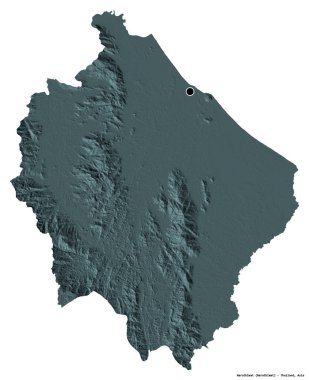 Tayland 'ın Narathiwat eyaleti, başkenti beyaz arka planda izole edilmiştir. Renkli yükseklik haritası. 3B görüntüleme