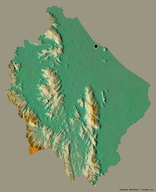 Tayland 'ın Narathiwat eyaleti, başkenti katı renk arkaplanı ile izole edilmiştir. Topografik yardım haritası. 3B görüntüleme