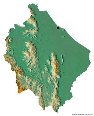 Tayland 'ın Narathiwat eyaleti, başkenti beyaz arka planda izole edilmiştir. Topografik yardım haritası. 3B görüntüleme