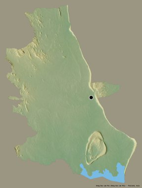 Tayland 'ın Nong Bua Lam Phu şehrinin başkenti, katı bir renk arkaplanı ile izole edilmiştir. Topografik yardım haritası. 3B görüntüleme