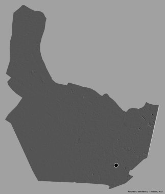 Tayland 'ın Nonthaburi eyaleti, başkenti katı renk arkaplanı ile izole edilmiştir. Çift seviyeli yükseklik haritası. 3B görüntüleme