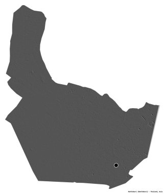 Tayland 'ın Nonthaburi eyaleti, başkenti beyaz arka planda izole edilmiştir. Çift seviyeli yükseklik haritası. 3B görüntüleme