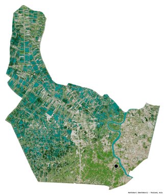 Tayland 'ın Nonthaburi eyaleti, başkenti beyaz arka planda izole edilmiştir. Uydu görüntüleri. 3B görüntüleme