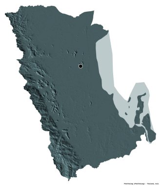 Tayland 'ın başkenti Phatthalung' un beyaz arka planda izole edilmiş hali. Renkli yükseklik haritası. 3B görüntüleme