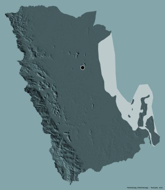 Tayland 'ın Phatthalung şehrinin başkenti, katı bir renk arkaplanı ile izole edilmiştir. Renkli yükseklik haritası. 3B görüntüleme
