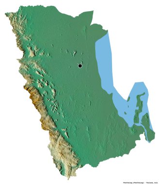 Tayland 'ın başkenti Phatthalung' un beyaz arka planda izole edilmiş hali. Topografik yardım haritası. 3B görüntüleme