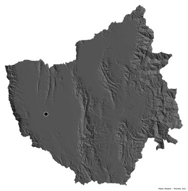 Tayland 'ın başkenti Phayao' nun beyaz arka planda izole edilmiş hali. Çift seviyeli yükseklik haritası. 3B görüntüleme