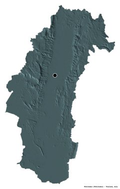 Tayland 'ın Phetchabun eyaleti, başkenti beyaz arka planda izole edilmiştir. Renkli yükseklik haritası. 3B görüntüleme