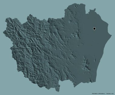 Tayland 'ın Phetchaburi eyaleti, başkenti katı renk arkaplanı ile izole edilmiştir. Renkli yükseklik haritası. 3B görüntüleme