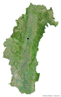 Tayland 'ın Phetchabun eyaleti, başkenti beyaz arka planda izole edilmiştir. Uydu görüntüleri. 3B görüntüleme