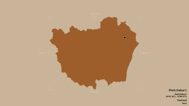 Tayland 'ın Phetchaburi bölgesinde katı bir arka planda izole edilmiş bir sınır kutusunda. Etiketler. Desenli dokuların bileşimi. 3B görüntüleme