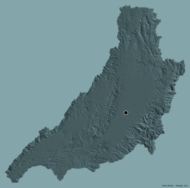 Tayland 'ın Phrae eyaleti, başkenti katı renk arkaplanı ile izole edilmiştir. Renkli yükseklik haritası. 3B görüntüleme