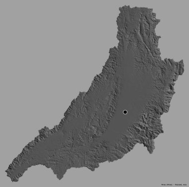 Tayland 'ın Phrae eyaleti, başkenti katı renk arkaplanı ile izole edilmiştir. Çift seviyeli yükseklik haritası. 3B görüntüleme