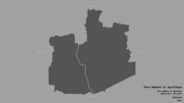 Tayland 'ın Phra Nakhon Si Ayutthaya bölgesinde, bir sınır kutusunda sağlam bir arka planda izole edilmiş. Etiketler. Çift seviyeli yükseklik haritası. 3B görüntüleme
