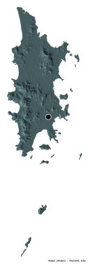 Tayland 'ın başkenti Phuket' in beyaz arka planda izole edilmiş hali. Renkli yükseklik haritası. 3B görüntüleme