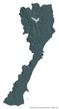Tayland 'ın başkenti Prachuap Khiri Khan' ın beyaz arka planda izole edilmiş hali. Renkli yükseklik haritası. 3B görüntüleme