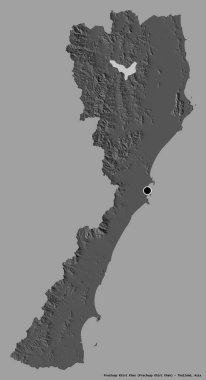 Tayland 'ın başkenti Prachuap Khiri Khan' ın katı renk arkaplanı ile izole edilmiş hali. Çift seviyeli yükseklik haritası. 3B görüntüleme