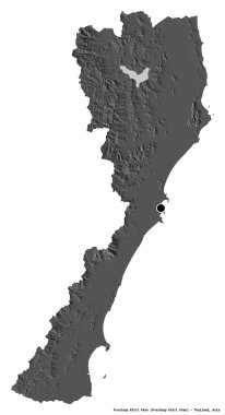 Tayland 'ın başkenti Prachuap Khiri Khan' ın beyaz arka planda izole edilmiş hali. Çift seviyeli yükseklik haritası. 3B görüntüleme
