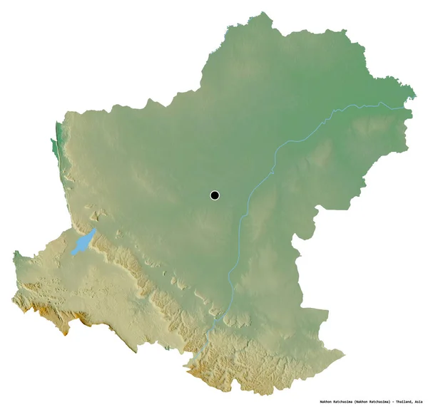 タイの州 ナコンラチャシマの形で その首都は白い背景に孤立しています 地形図 3Dレンダリング — ストック写真