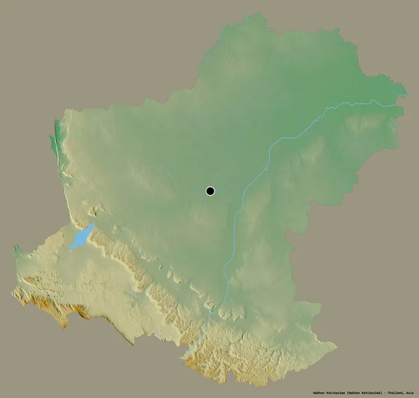 タイ国のナコンラチャシマの形で その首都はしっかりとした色の背景に隔離されています 地形図 3Dレンダリング — ストック写真