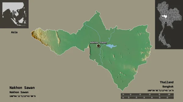 Tayland Nakhon Sawan Ili Başkenti Uzaklık Ölçeği Gösterimler Etiketler Topografik — Stok fotoğraf