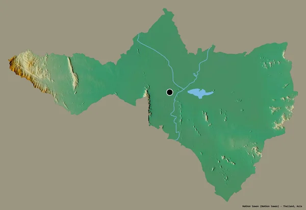 Nakhon Sawan形状 泰国省 其首都隔离在一个坚实的色彩背景 地形浮雕图 3D渲染 — 图库照片