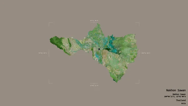タイの省 ナコンサワンのエリアは 洗練された境界ボックスにしっかりとした背景に隔離されています ラベル 衛星画像 3Dレンダリング — ストック写真