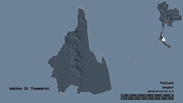 Forma Nakhon Thammarat Província Tailândia Com Sua Capital Isolada Fundo — Fotografia de Stock