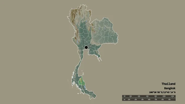 主要な地域部門と分離されたNakhon Thammarat地域とタイの荒廃した形 ラベル 地形図 3Dレンダリング — ストック写真