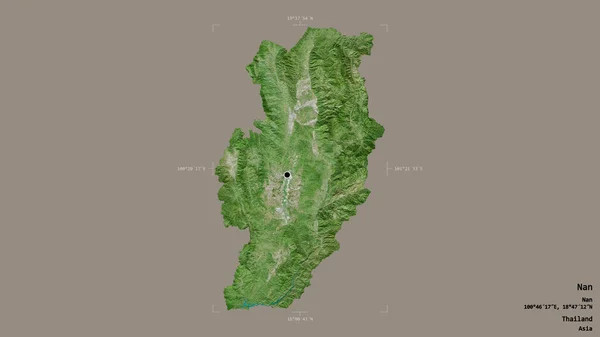Obszar Nan Prowincja Tajlandii Odizolowany Solidnym Tle Georeferencyjnym Polu Granicznym — Zdjęcie stockowe
