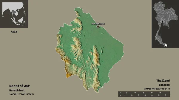 Forme Narathiwat Province Thaïlande Capitale Échelle Distance Aperçus Étiquettes Carte — Photo