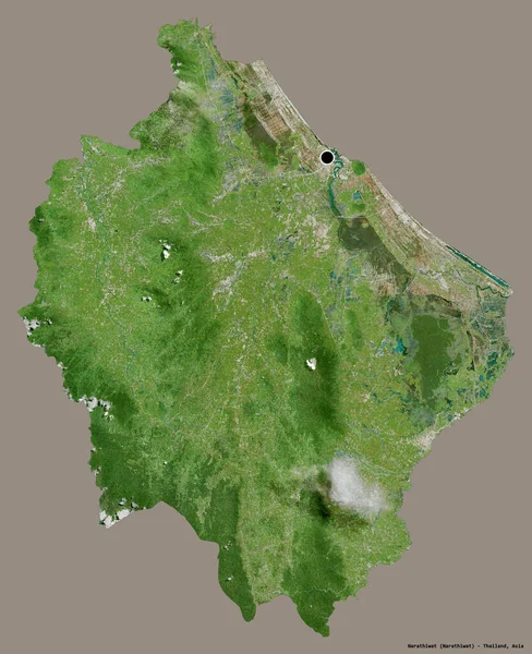 タイの県であるナラティワット県の形で その首都はしっかりとした色背景に隔離されています 衛星画像 3Dレンダリング — ストック写真