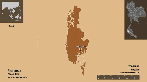 Form Phangnga Provinsen Thailand Och Dess Huvudstad Avståndsskala Förhandsvisningar Och — Stockfoto