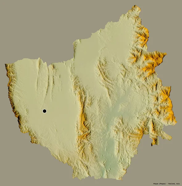 タイ王国のパヤオ州の形で その首都はしっかりとした色の背景に隔離されています 地形図 3Dレンダリング — ストック写真