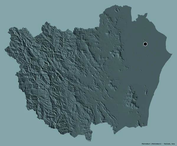 タイの省のPhetchaburiの形で その首都はしっかりとした色の背景に隔離されています 色の標高マップ 3Dレンダリング — ストック写真