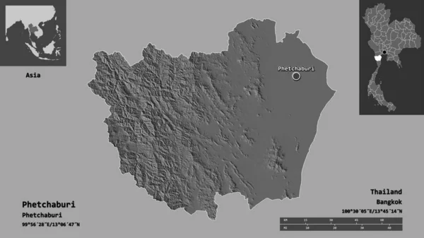 Gestalt Von Phetchaburi Provinz Von Thailand Und Seiner Hauptstadt Entfernungsskala — Stockfoto