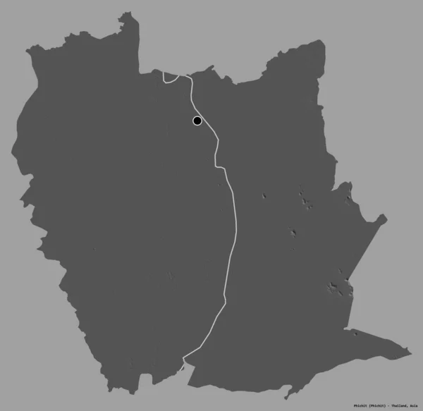 泰国菲希特省的形状 其首都以纯色背景隔离 Bilevel高程图 3D渲染 — 图库照片