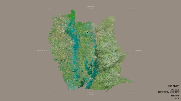 タイの省 フィチットの地域は 洗練された境界ボックス内の強固な背景に隔離されています ラベル 衛星画像 3Dレンダリング — ストック写真
