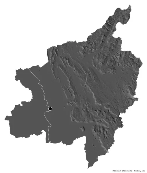 Tvar Phitsanulok Provincie Thajsko Hlavním Městem Izolovaným Bílém Pozadí Mapa — Stock fotografie